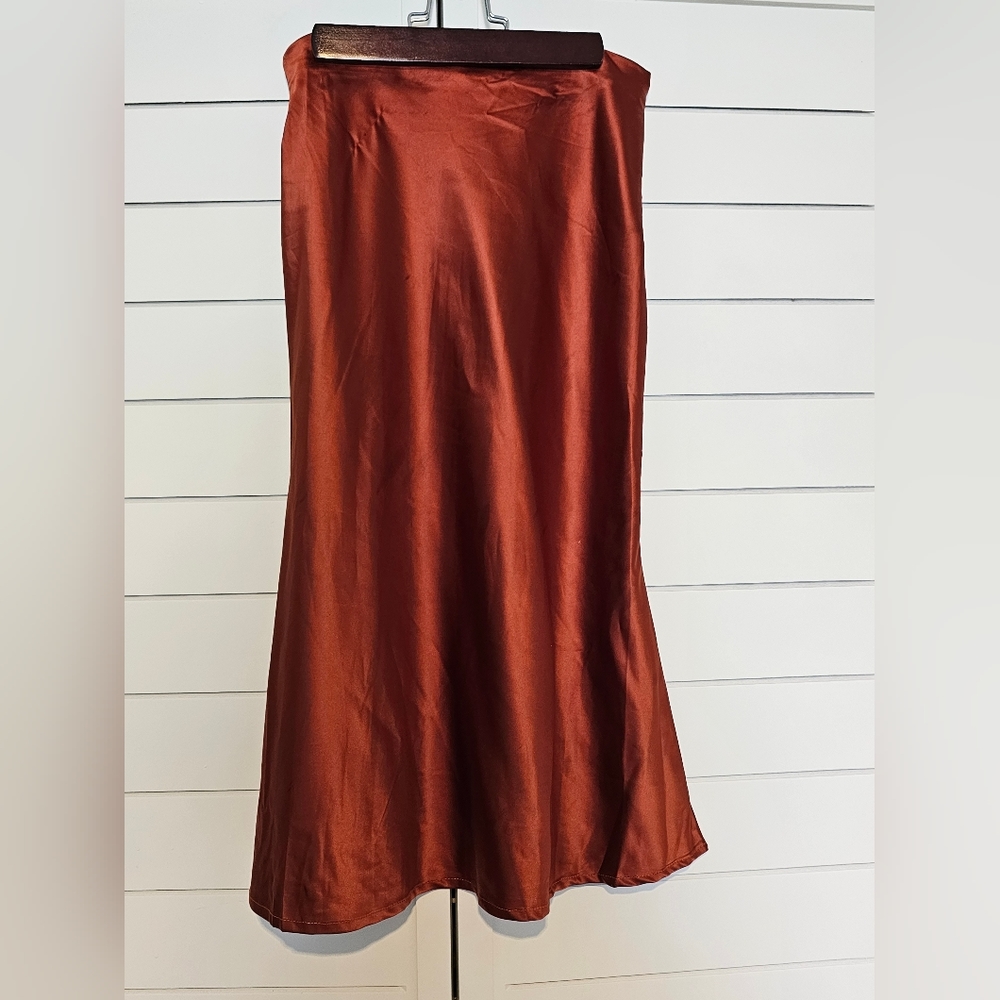 Satin Orange Midi Skirt Size S